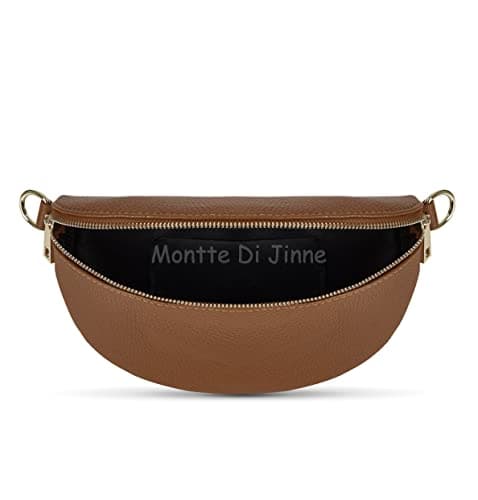 Montte di Jinne 100% Made in Italy – Soft Pebble Leather Belt Bag/Crossbody Bum Bag for Women, Adjustable & Detachable Strap, Gold Hardware, Lightweight Everyday Travel Waist Pack (Gold) — view 6