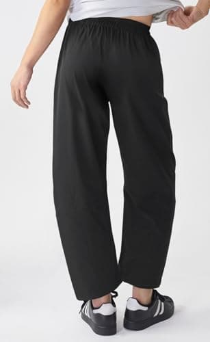 INFULEIMU Womens Elastic Waist Barrel Travel Pants Baggy Tapered Leg Ankle Hiking Pants with Pockets 2026, Black, Large — view 3