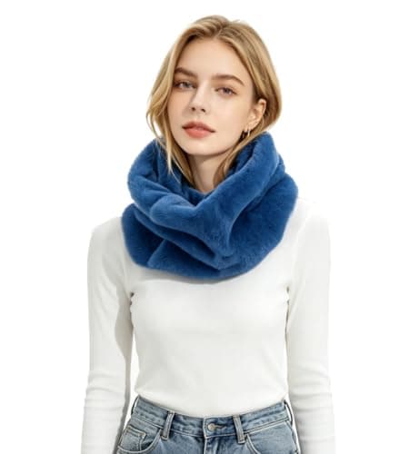 Lina & Lily Solid Colour Faux Fur Women's Infinity Scarf Winter Neck Warmer Snood (Teal Blue)