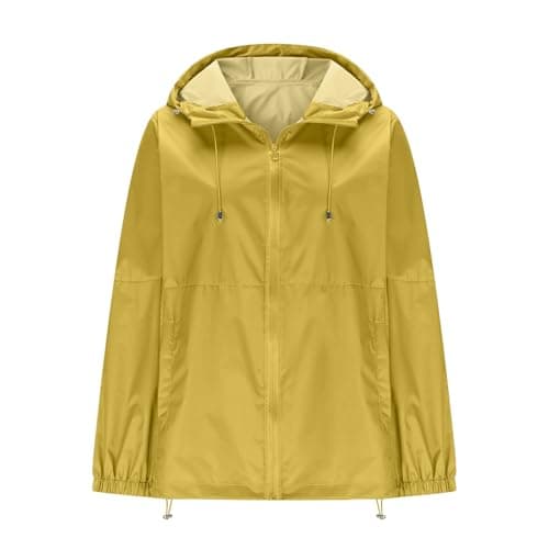 Waterproof Jacket Packable Rain Coats for Women Lightweight Rain Jacket with Hooded Ladies Packable Functional Jackets Windbreaker Breathable Active Outdoor Coats Yellow M — view 4