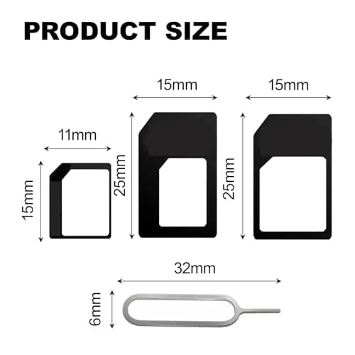 3-in-1 SIM Card Adapter Kit, Sim Adapter Set, SIM Tool kit,4 Pcs (Black) ﻿ — view 2