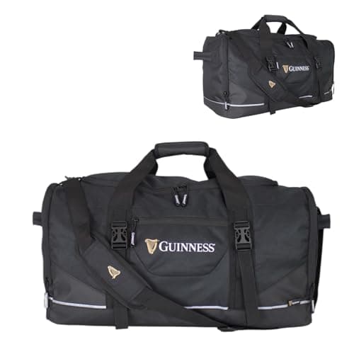 Guinness Official Sports Holdall – Black Duffel Bag with Shoulder Strap, 59x31x29cm, Gym, Travel & Weekend Bag, Spacious Main Compartment, Side Pockets, Branded Zippers