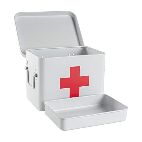 Harbour Housewares Vintage Metal First Aid Box - 23cm - White - Compact Medical Storage Tin with Removable Tray & Handles - Steel Emergency Medicine Storage Plasters, Pills & Essentials — view 4