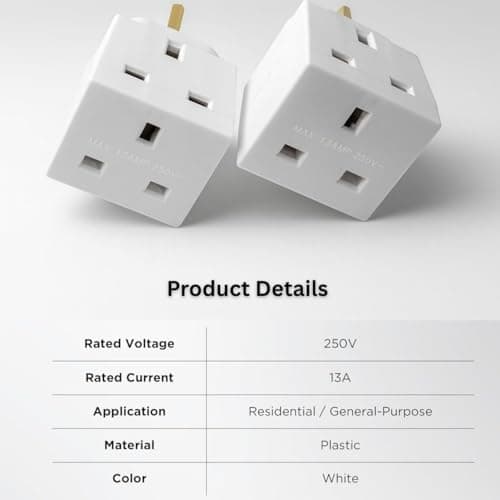 2 Way 3 Pin Power Plug Adaptor Splitter 13A Multi Wall Plug Cube 3 pins Socket Splitter Extension Plug adaptor UK Socket Splitter Block for Kitchen, Home, Office etc (pack of 2) — view 4