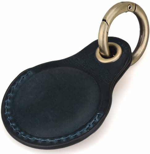 Genine Leather Compatible with Apple AirTag Keyring Holder Leather. Anti Lost Secure Key Ring for Key Pet Collar Luggage Bag Travel. Scratch Resistant Protective Air Tag Case Cover (Blue) — view 5