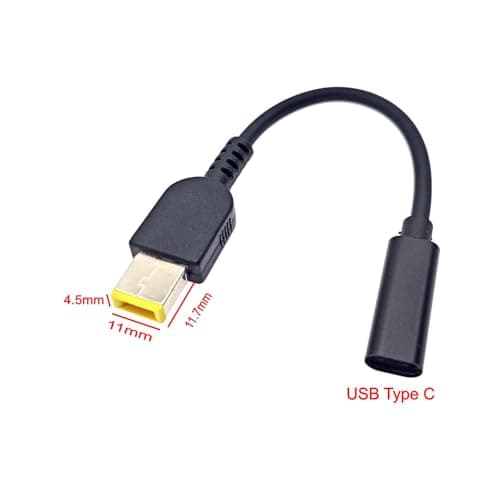 JZK 65W PD USB-C to slim tip cable adapter for ThinkPad, USB Type C female to rectangle yellow male connector for Lenovo Laptop power adaptor charger cord converter — view 4
