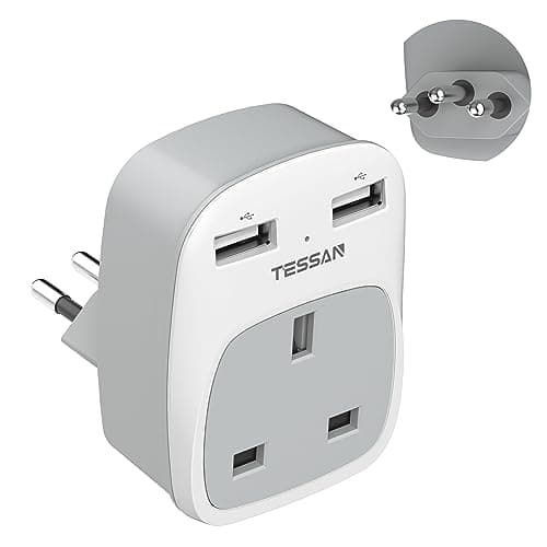 TESSAN UK to Brazil Plug Adapter, Type N Travel Adaptor with USB C