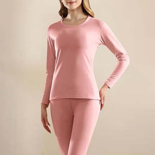 Thermal Underwear Set Women, Fleece Lined Base Layer Long Johns, Long Sleeved Top with Crew Neck, Ladies Warm Underlayer Suit Soft Tops & Bootoms for Ski Cold Weather Beige — view 5