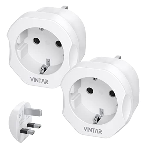 VINTAR EU to UK Plug Adapter 2 Pack, 2 Pin to 3 Pin Adapter Plug UK, White