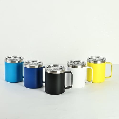 Gteller 12oz Coffee Mug With Handle, Double Wall Stainless Steel Insulated Lowball Tumbler Keeping Hot and Cold (Yellow) — view 4