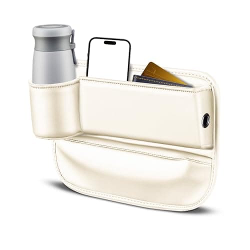 Huakaile Beige Car Seat Gap Filler Organizer, Multifunctional Car Leather Cup Holder Gap Bag Pocket, Universal Car Seat Storage Box for Women Men Truck Auto Phone Glasses Key (Beige)