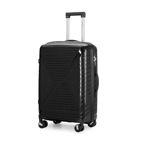 Aerostar 24” Medium Lightweight PP Hard Suitcase 4 Silent Spinner Wheels Check-in Luggage Integrated TSA Combination Lock for 15 to 20kg (Black, 75 Litre)