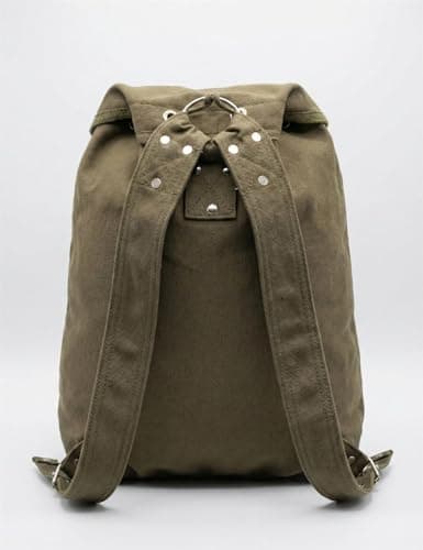 Canvas Backpack Vintage Army Style Rucksack School Gym Bag Camping Hiking Travel Sack Unisex Punk Fashion Daypack - Olive — view 4