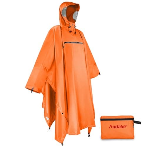 Andake Rain Poncho Lightweight Raincoat Unisex Rain Jacket with Waterproof Hood for Camping, Hiking, Outdoor Activities (Orange)