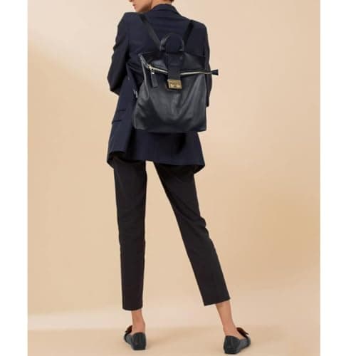LA DEARCHUU Leather Rucksack Women Men, Black Leather Backpack Handbags Multi-Pocket Durable Comfortable Flap Over Travel Soft Daily Backpack Daypack with Snap Closure — view 5