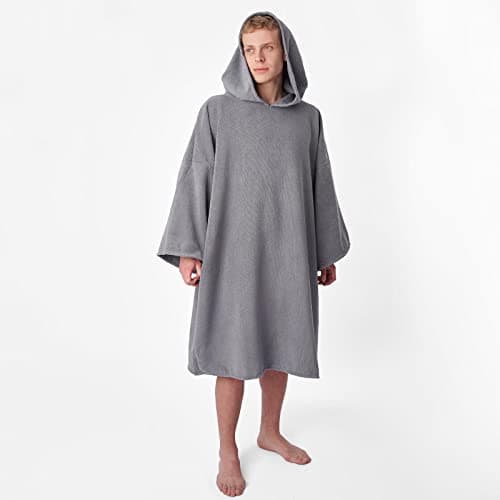 Brentfords Towel Poncho Adult Hooded Large Bath Swim Surf Beach Absorbent Dry Microfiber Changing Robe for Men Boys Quick Dry, Charcoal Grey — view 4