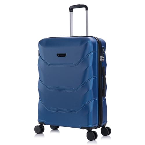 Rocklands® Medium Suitcase Hard Shell Thick ABS with TSA Combination Lock, 4 Dual Spinner Wheels, Lightweight Luggage Durable Travel Trolley Case (Navy Blue, Medium 24 Inch)