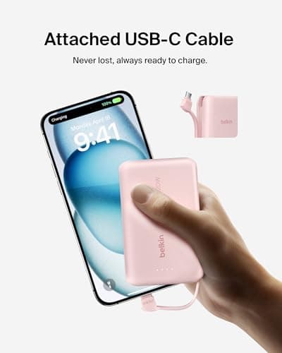 Belkin BoostCharge 10000mAh Power Bank with Integrated USB-C Cable - Pink — view 6