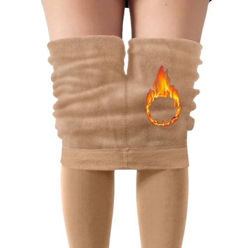 2025 Thermal Fleece Lined Leggings Women Winter Warm Thick Tights Thermal Velvet Pants Control Soft Stretchy (Beige, One Size) — view 3