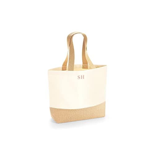 Chicken Craft Personalised Initial Tote Bag for Women with up to 3 letters - Custom Large Jute Beach Bag with Black or Gold writing — view 3