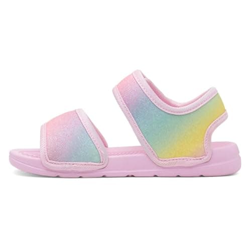 Shoe Zone - Girls Pink Easy Fasten Rainbow Glitter Flat Sandal - Size 10 Child UK - Pink — view 4