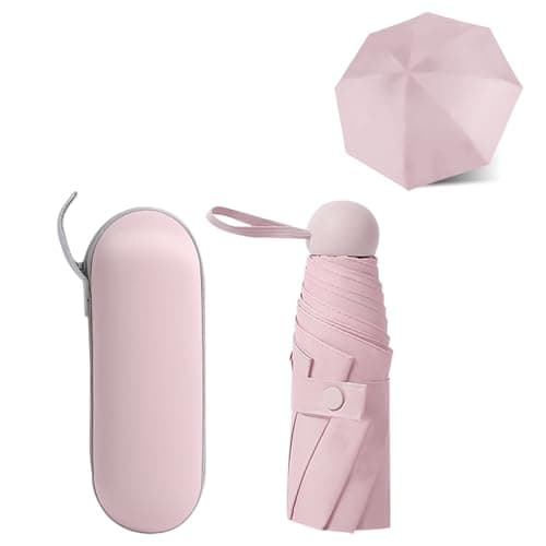 YZDZSW 6 Ribs Windproof Compact Umbrella, Small Umbrella for Handbag, Pink
