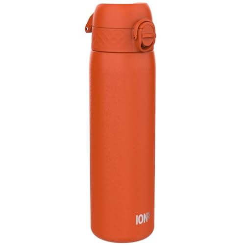 Ion8 Lightweight Steel Water Bottle, 600 ml/20 oz, Non-Insulated, Leak Proof, Easy to Open, Secure Lock, Dishwasher Safe, Flip Cover, Fits Cup Holders, Carry Handle, Metal Water Bottle, Hearty Orange