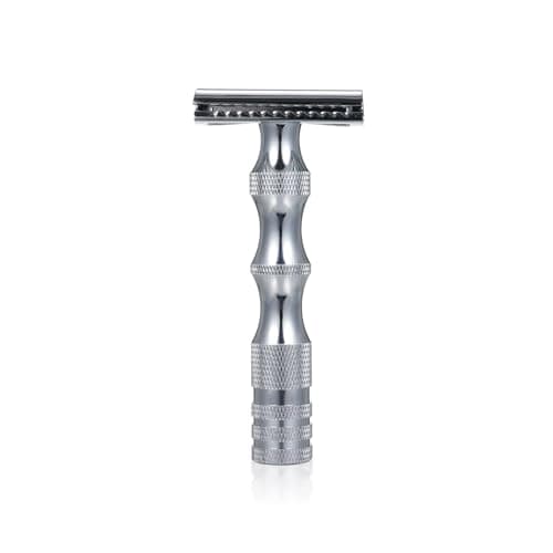 ZASCHMOY Mens Shaving, Vintage Manual Double Safety with Bamboo Handle for Facial and Body Hair, Compact Travel Size (Silver)