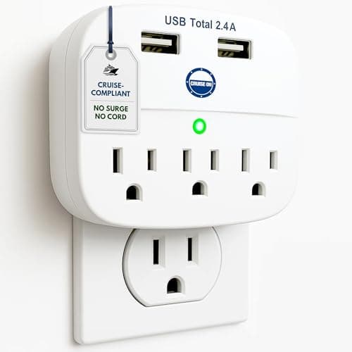 Cruise Approved Power Strip - Non Surge Protector for Cruise Ship with 2 USB Outlets - Cruise Ship Essentials for Carnival, Princess, Norwegian, Holland America, MSC & Major Cruise Lines (White)