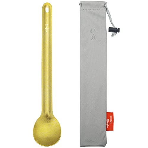TiTo Titanium Long Handle Spork and Spoon Eco-Friendly Ultralight Portabale Flatware for Outdoor Camping Backpacking Hiking Travel Picnic Tableware with Bag(Gold Spoon)