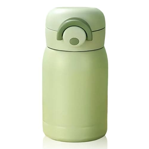 Eastrise Small Water Bottle, 220ml Stainless Steel Insulated Flask, Mini, Lightweight & Leak-Proof with One-Hand Open Lid for Coffee, Milk, Juice, Hot and Cold Drinks (Green)