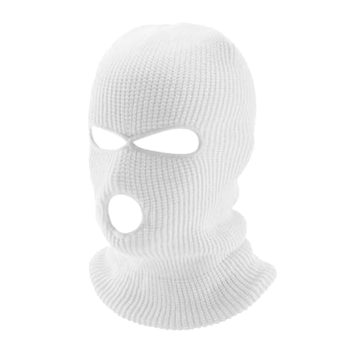 Gaomumu 3-Hole Knitted Balaclava, Windproof Thermal Full Face Cover, Stretch Warm Knit Head Neck Protector, Suitable for Cycling Skiing Hiking Winter Outdoor Sports(White)