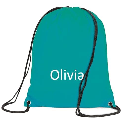 JJLC Personalised School Sports Gym PE Drawstring Bag Embroidered Name (Turquoise)