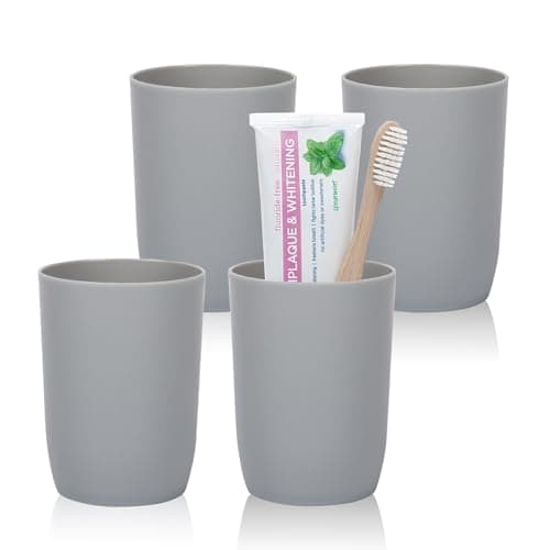 Topsky 4-Pieces Dishwasher Safe Plastic Tumblers Travel Mouthwash Cup Reusable Water Cup Travel Camping Portable Cups Coloured Plastic Cups Grey 280ml