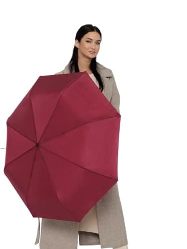 Windproof Travel Umbrella - Compact, Light, Full Automatic Open/Close - Folding Backpack Umbrella for Rain & Sun UV Preotection For Men & Women, Unbreakable 8 Fiberglass Ribs UK Design (Burgundy)