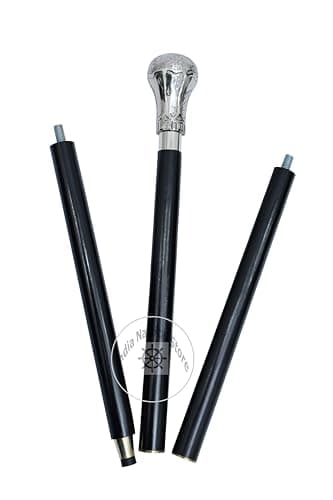 Alfiya Nautical Chrome Plated Brass Knob Walking Cane | Classic Wooden Support Stick with Comfortable Grip | Durable Walking Accessory & Gift — view 4