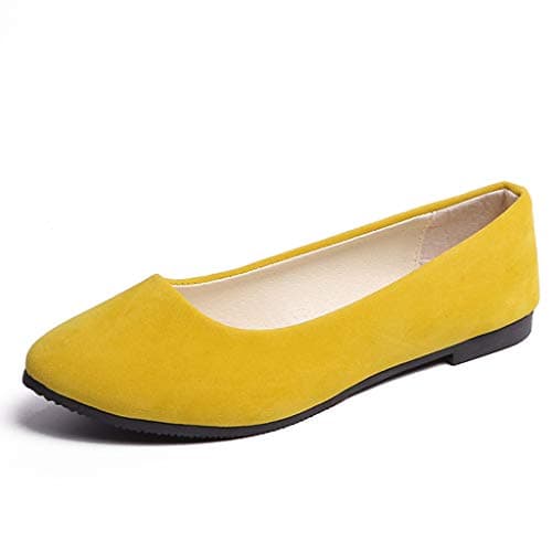 Generic Women's Slip On Flat Walking Ballerina Shoes Casual Work Office Comfortable Cute Shoes Ladies Flat Pumps UK Size 3.5 Yellow — view 3