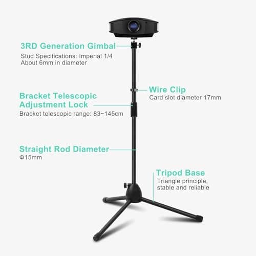 Y.H BLISSHAVEN Adjustable Metal Projector Light Stand 83-145 cm Tall│Portable Telescopic Tripod for Projectors, Home Cinema, Presentations & Events — view 2