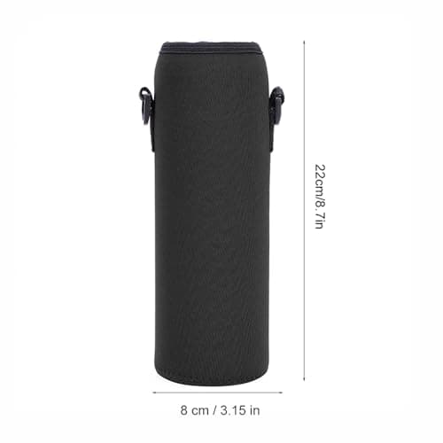BOROCO Water Bottle Holder Thermal Neoprene Sleeve Scald Proof Case Cover With Adjustable Strap For Outdoor Sports Hiking Camping Travel Gym Work Black Grey Blue Pink 8x24cm (Black) — view 4