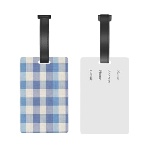 Blue Checker Linen Texture Luggage Tags Name Id Label Suitcase Tags, Ideal for Travel Cruise Backpacks Bag — view 5
