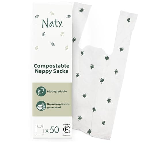 Naty compostable nappy bags with easy tie handles, 50 count