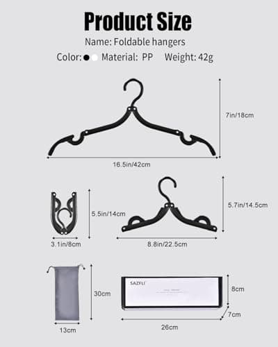 Sazfli Foldable Travel Hangers, 10 Pack Space-Saving Clothes Hangers — view 2