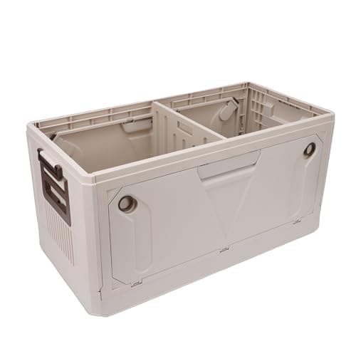 Aramox Camping Storage Box PP Car with 50kg Capacity Foldable Design 3 Compartments Removable Lid and Cooler Bag for SUV Road Trips Camping (Beige Coffee Color) — view 3
