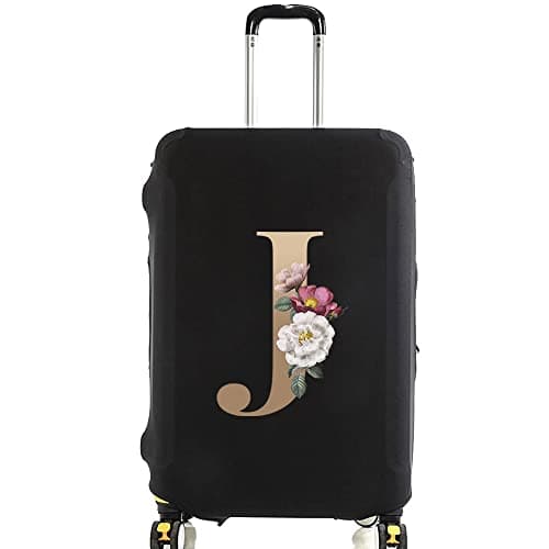 Initial Letter Printed Design Travel Trolley Case Cover Protector Washable Suitcase Cover Luggage Storage Covers for 18-28 Inch Luggage Cover (M (22-25 inch Luggage), gold J)