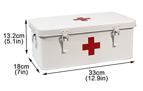 Xbopetda First Aid Medicine Box, First Aid Kit Supplies Bin, Metal Medicine Storage Tin, First Aid Empty Box with Safety Lock for Home Emergency Tool Set-White — view 3