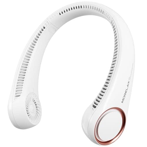 Morelax Neck Fan, Portable Neck Fan,Hands Free Bladeless Mini Fan with 360°Cooling Airflow, 3 Speeds Adjustable,Ultra Quiet Wearable, Suitable for Indoor Outdoor Travel Sports (White)