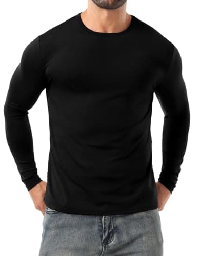 PrinStory Thermal Top for Men UK Long Sleeve Thermal Underwear Crew Neck Basic Base Layer Winter Warm Soft T-Shirt (Black, XL)