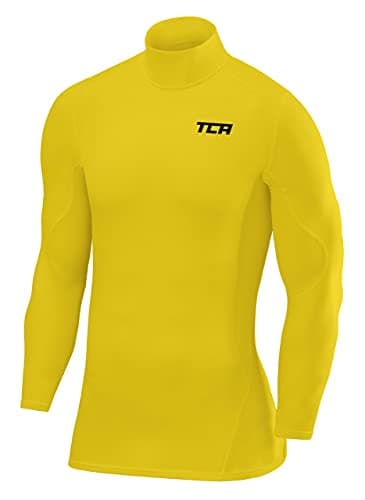 TCA Men's SuperThermal Compression Base Layer Football Running Top Long Sleeve Thermal - Mock Neck - Sonic Yellow, L