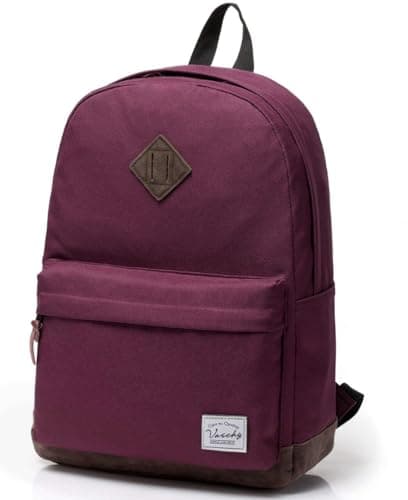 VASCHY School Bag, Water Resistant Backpack for Men, Women, Boys and Girls Lightweight Rucksack for School, Travel, Work Fits 15.6" Laptop, Burgundy