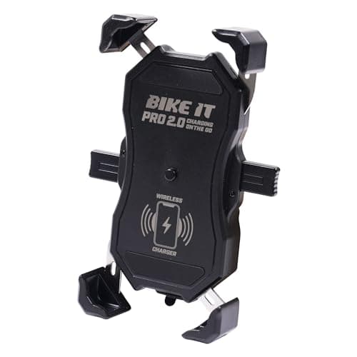 Bike It Motorcycle Phone Holder with Wireless Qi 15W & USB QC3.0 Charger – Waterproof Handlebar/Mirror Mount – 360° Rotating – Fits 3.5–6.8" Smartphones